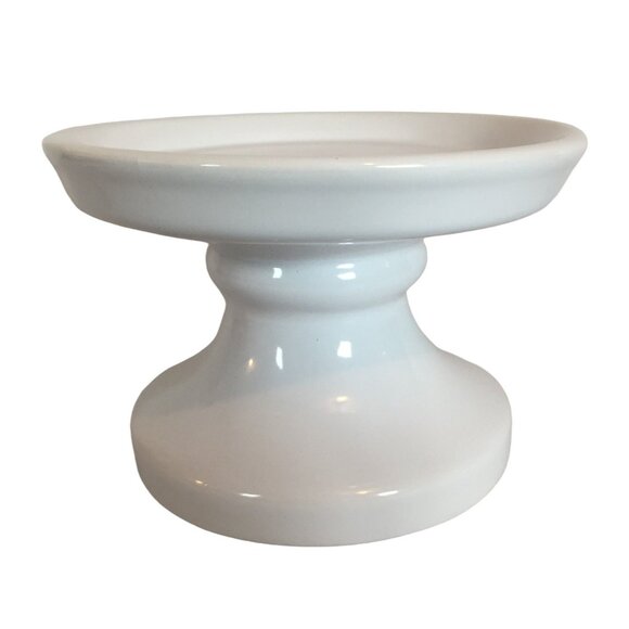 Pottery Barn White Ceramic Pillar Candle Stand Modern 6H X 9W - Picture 7 of 8